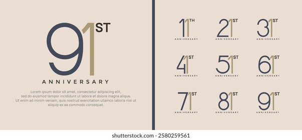 set of anniversary logo black and brown color on soft brown background for celebration moment