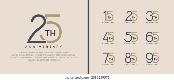 set of anniversary logo black and brown color on soft brown background for celebration moment