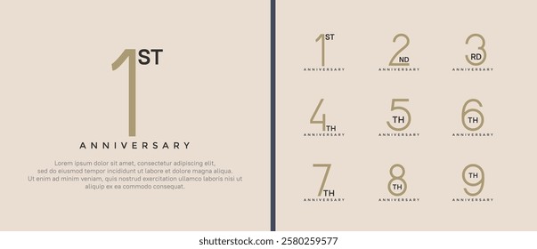 set of anniversary logo black and brown color on soft brown background for celebration moment