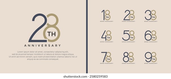 set of anniversary logo black and brown color on soft brown background for celebration moment