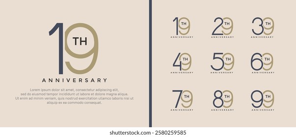 set of anniversary logo black and brown color on soft brown background for celebration moment