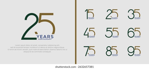 set of anniversary logo black and brown color on white background for celebration moment