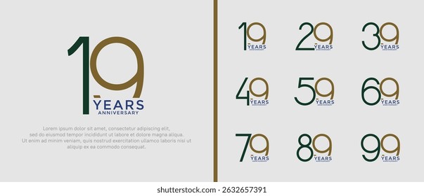 set of anniversary logo black and brown color on white background for celebration moment