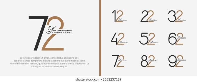 set of anniversary logo black and brown color on white background for celebration moment