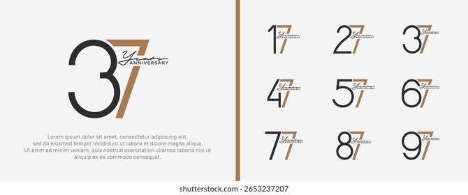 set of anniversary logo black and brown color on white background for celebration moment