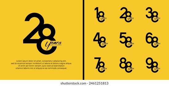 set of anniversary logo black color number on yellow background for celebration