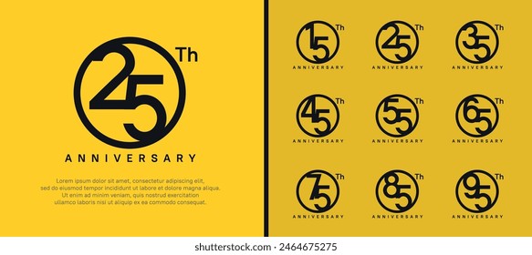 set of anniversary logo black color number in circle and black text on yellow background for celebration