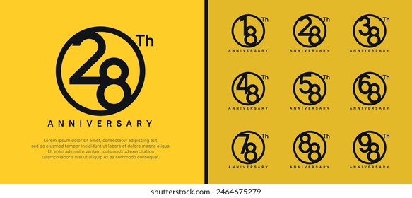 set of anniversary logo black color number in circle and black text on yellow background for celebration