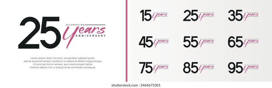 set of anniversary logo black color number and purple text on white background for celebration