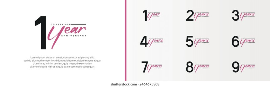 set of anniversary logo black color number and purple text on white background for celebration