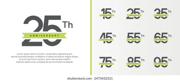 set of anniversary logo black color number and green ribbon on white background for celebration