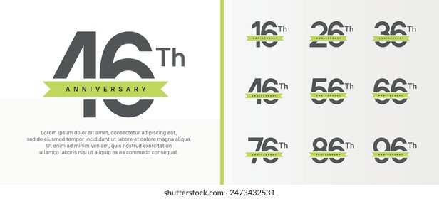 set of anniversary logo black color number and green ribbon on white background for celebration