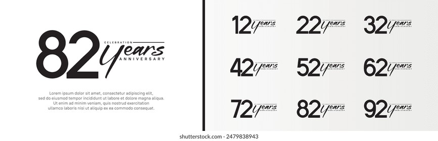 set of anniversary logo black color number and black text on white background for celebration