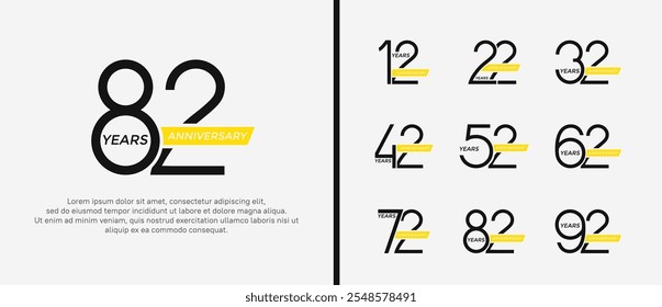 set of anniversary logo black color and yellow ribbon on white background for celebration moment