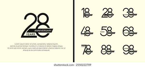 set of anniversary logo black color and ribbon on soft background for celebration moment