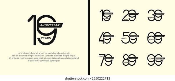 set of anniversary logo black color and ribbon on soft background for celebration moment