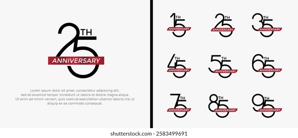 set of anniversary logo black color and red ribbon on white background for celebration moment