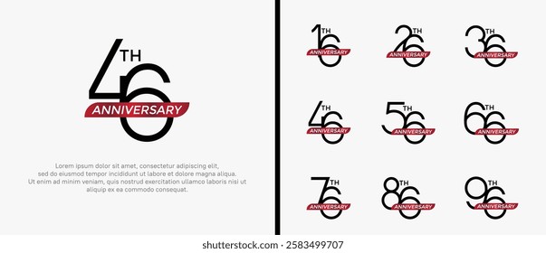 set of anniversary logo black color and red ribbon on white background for celebration moment