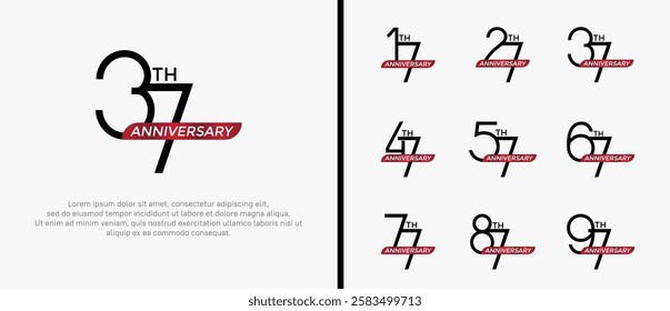 set of anniversary logo black color and red ribbon on white background for celebration moment