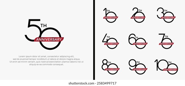 set of anniversary logo black color and red ribbon on white background for celebration moment