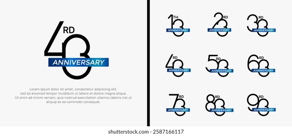 set of anniversary logo black color and blue ribbon on white background for celebration moment