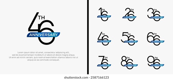 set of anniversary logo black color and blue ribbon on white background for celebration moment