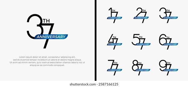 set of anniversary logo black color and blue ribbon on white background for celebration moment