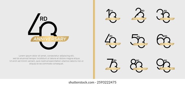 set of anniversary logo black color and gold ribbon on white background for celebration moment