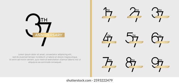 set of anniversary logo black color and gold ribbon on white background for celebration moment