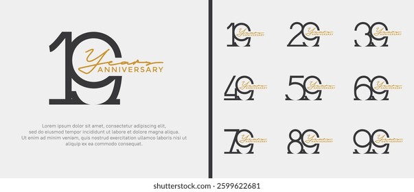 set of anniversary logo black color on white background for celebration moment