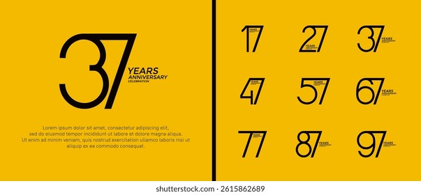 set of anniversary logo black color on yellow background for celebration moment