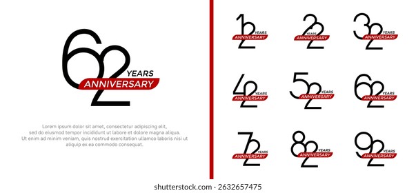 set of anniversary logo black color and red ribbon on white background for celebration moment