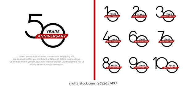 set of anniversary logo black color and red ribbon on white background for celebration moment