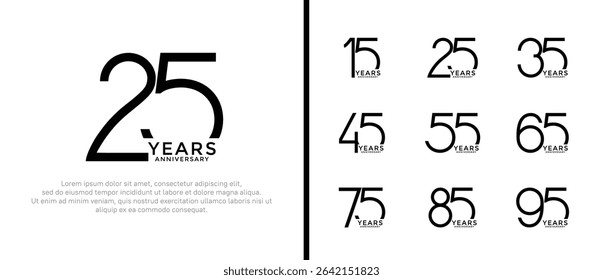 set of anniversary logo black color on white background for celebration moment