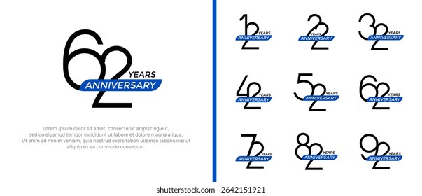 set of anniversary logo black color and blue ribbon on white background for celebration moment