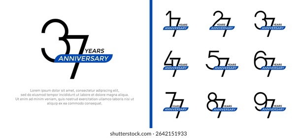 set of anniversary logo black color and blue ribbon on white background for celebration moment