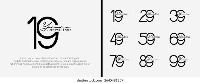 set of anniversary logo black color on white background for celebration moment
