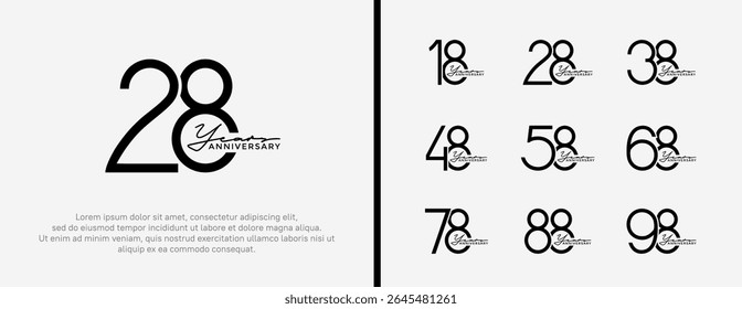 set of anniversary logo black color on white background for celebration moment