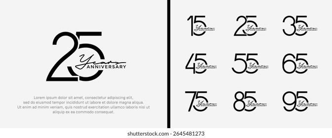 set of anniversary logo black color on white background for celebration moment