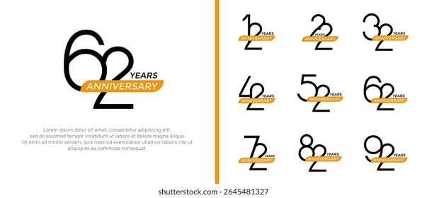 set of anniversary logo black color and yellow ribbon on white background for celebration moment
