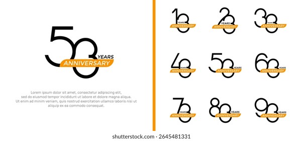 set of anniversary logo black color and yellow ribbon on white background for celebration moment