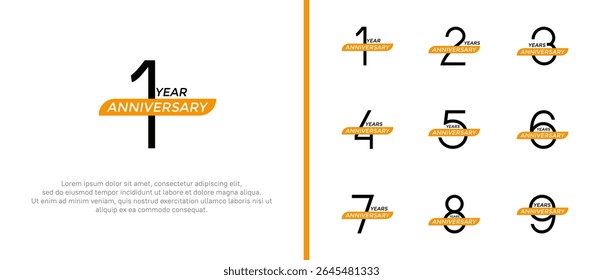 set of anniversary logo black color and yellow ribbon on white background for celebration moment