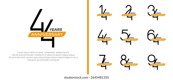 set of anniversary logo black color and yellow ribbon on white background for celebration moment