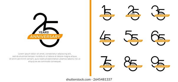 set of anniversary logo black color and yellow ribbon on white background for celebration moment