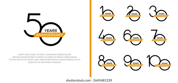 set of anniversary logo black color and yellow ribbon on white background for celebration moment