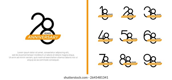 set of anniversary logo black color and yellow ribbon on white background for celebration moment