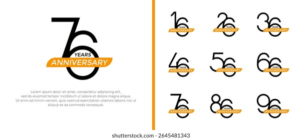 set of anniversary logo black color and yellow ribbon on white background for celebration moment