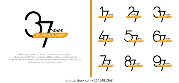 set of anniversary logo black color and yellow ribbon on white background for celebration moment