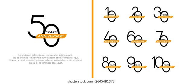 set of anniversary logo black color and yellow ribbon on white background for celebration moment