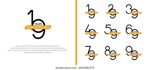 set of anniversary logo black color and yellow ribbon on white background for celebration moment